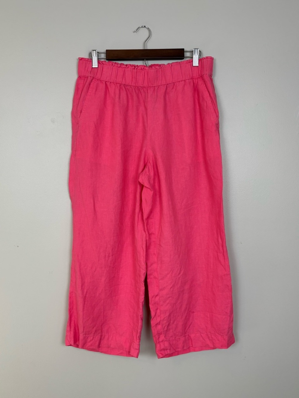 Talbots Pants Womens Med Pink Relaxed Leg Crop Pull On 100% Linen Coastal Prep
